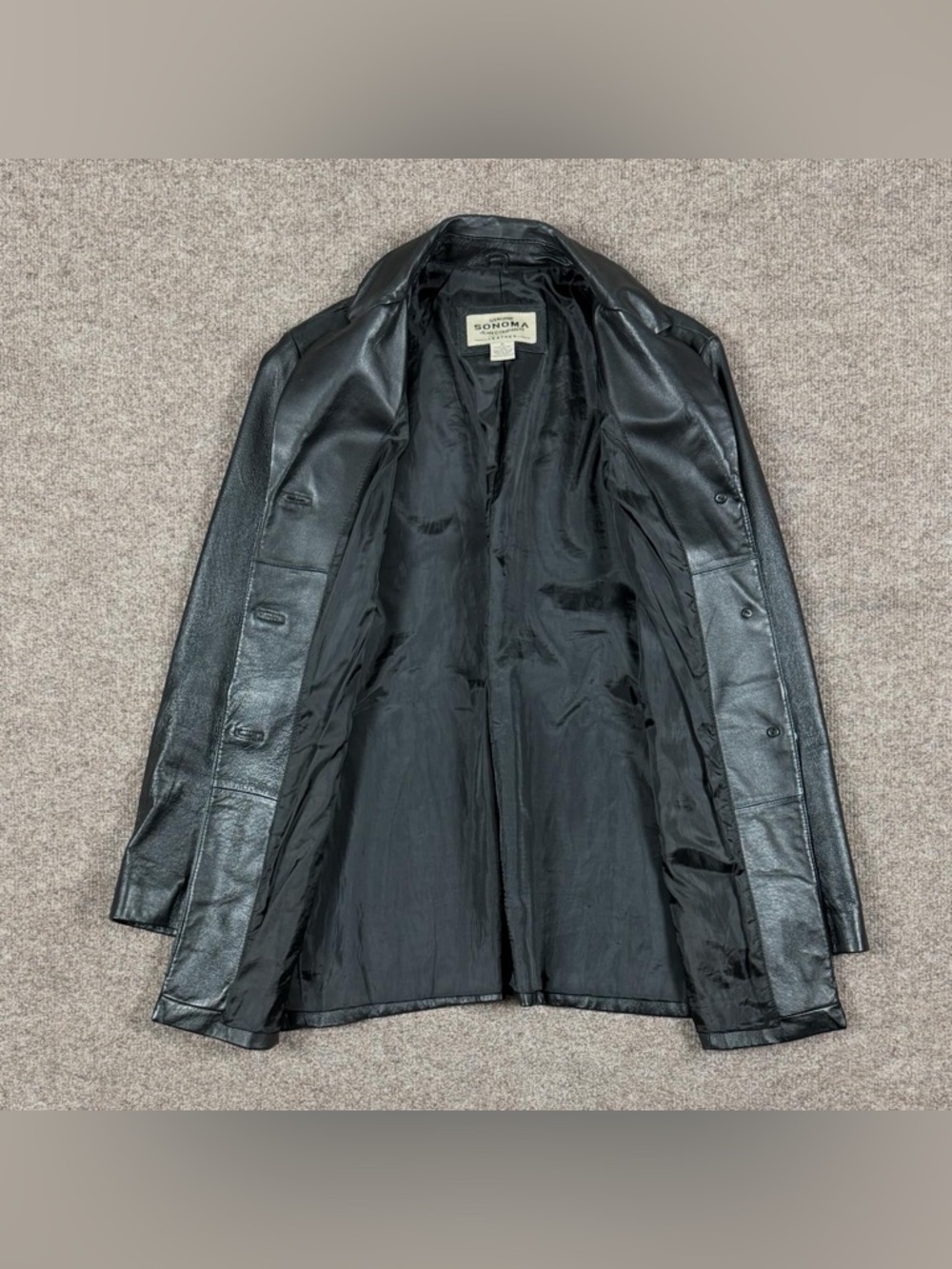 Vintage Sonoma Black Genuine Leather Button Front Blazer Jacket Womens M 90s Y2K - Picture 4 of 10